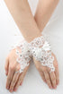 Girls White Rhinestone Satin Bow Lace Fingerless Communion Flower Girl Gloves - SophiasStyle.com